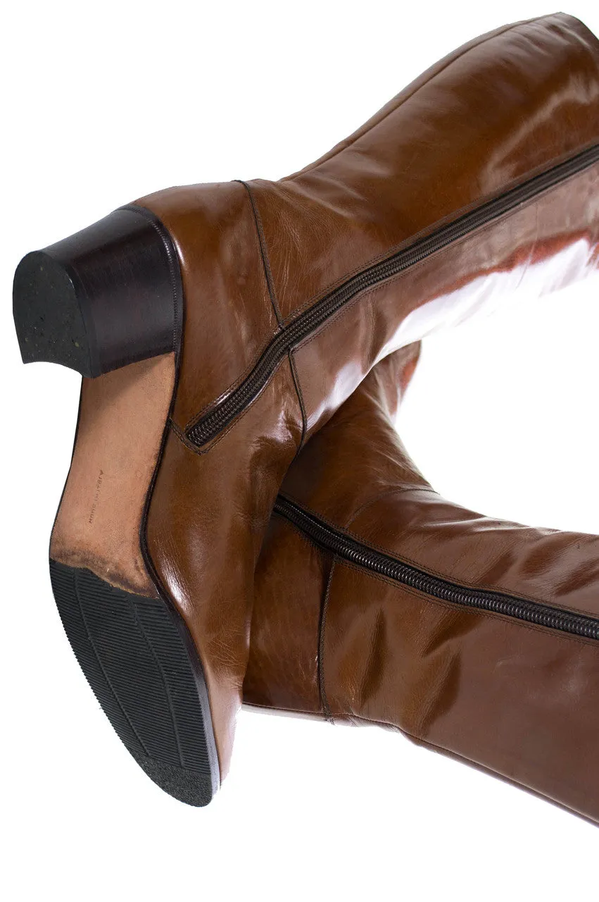 1970s Vintage Ferragamo Brown Leather Boots 8.5 AA