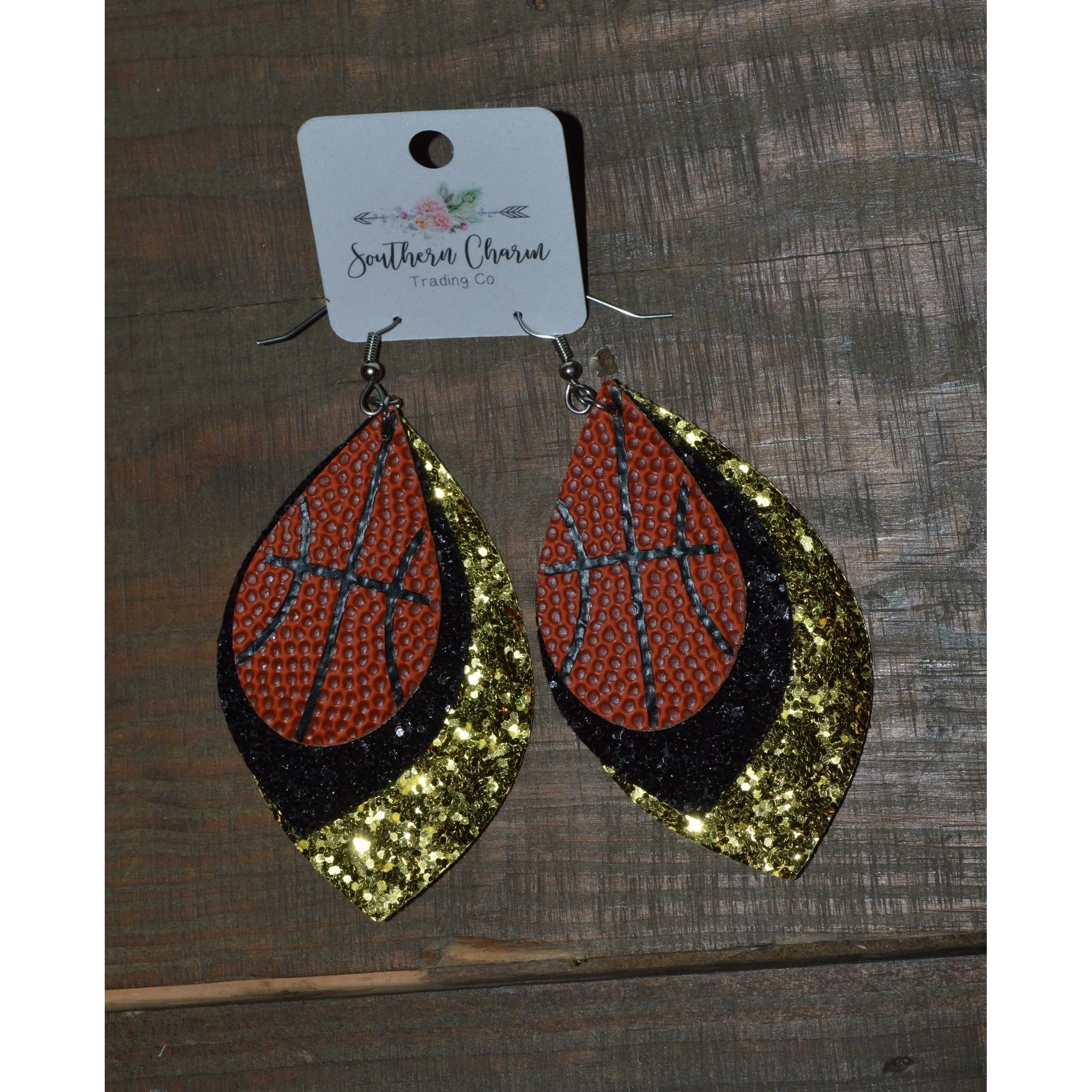 3" Layered Teardrop Basketball Earrings