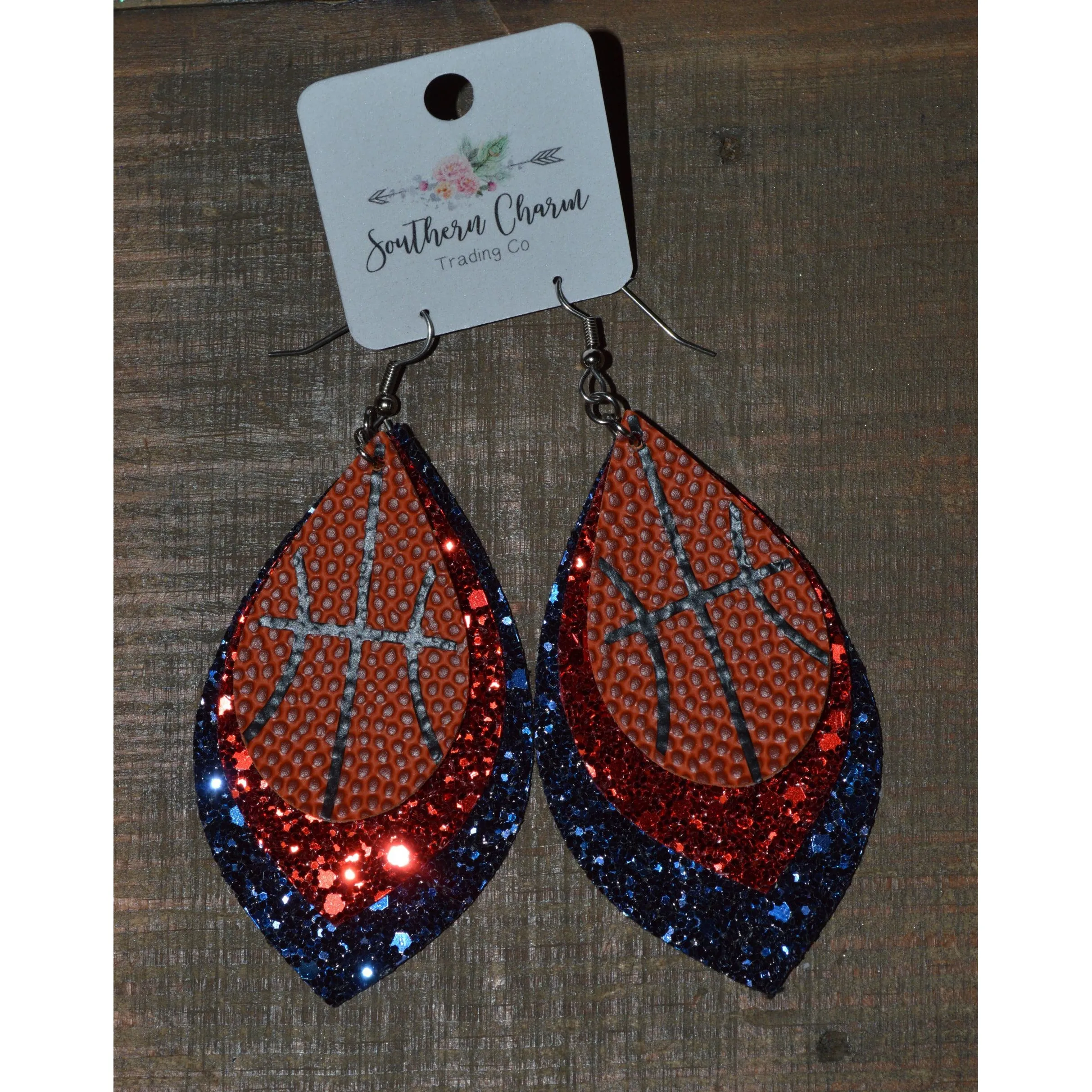 3" Layered Teardrop Basketball Earrings