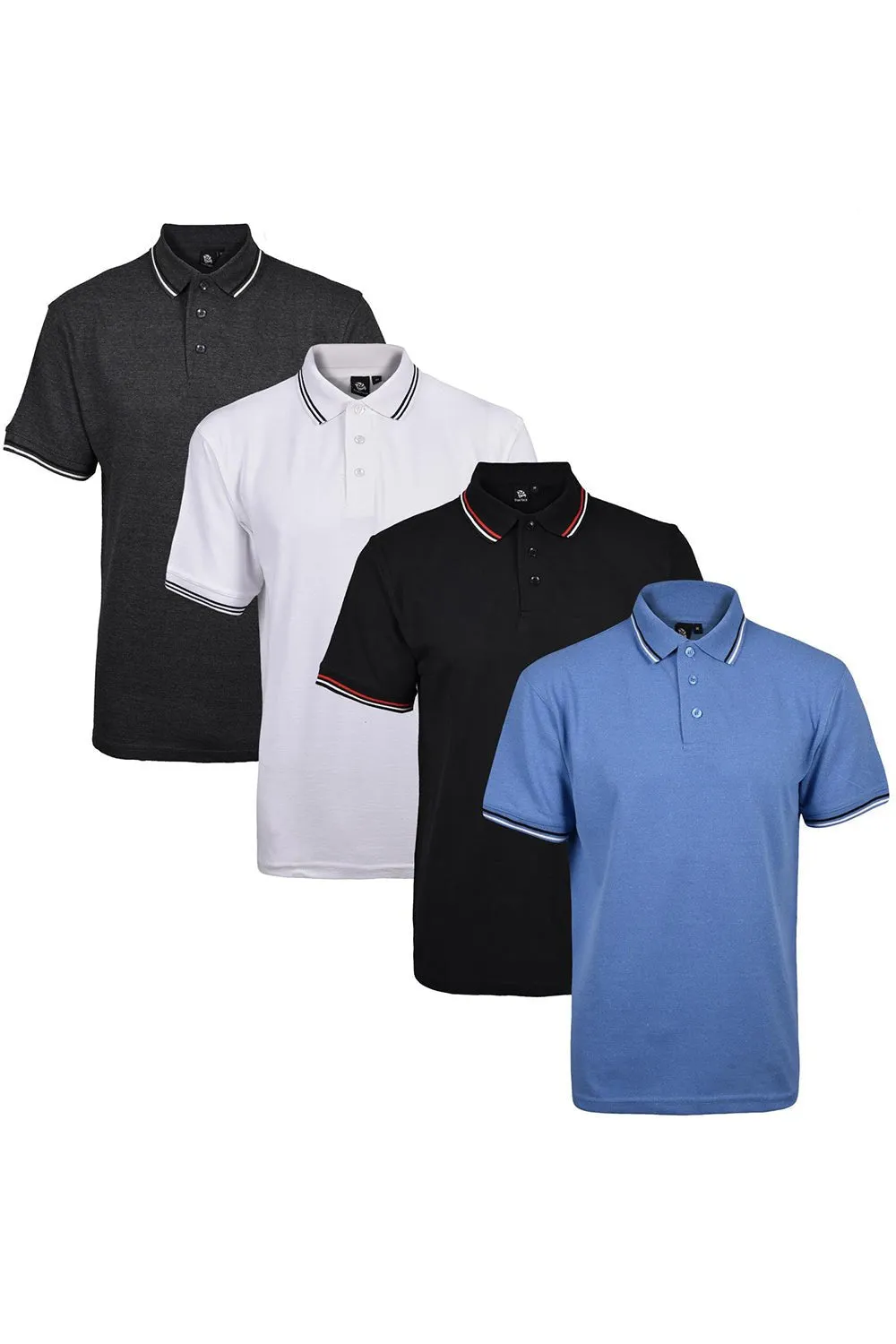 4 Pack Mens Tipping Plain Pique Polo Collar Shirt - Set 2