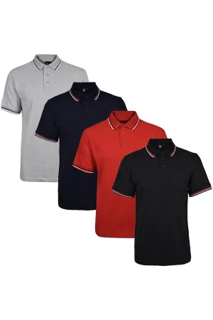 4 Pack Mens Tipping Plain Pique Polo Collar Shirt - Set 3