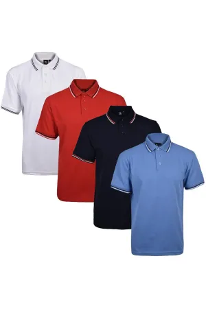 4 Pack Mens Tipping Plain Pique Polo Collar Shirt - Set 4