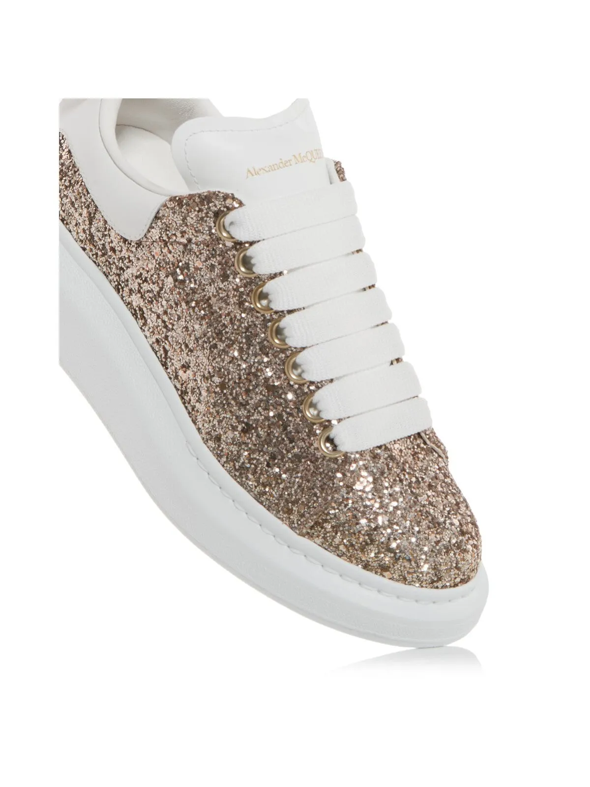 ALEXANDER MCQUEEN Womens Brown Glitter-Embellished 1-1/2" Platform Padded Round Toe Wedge Lace-Up Sneakers Shoes