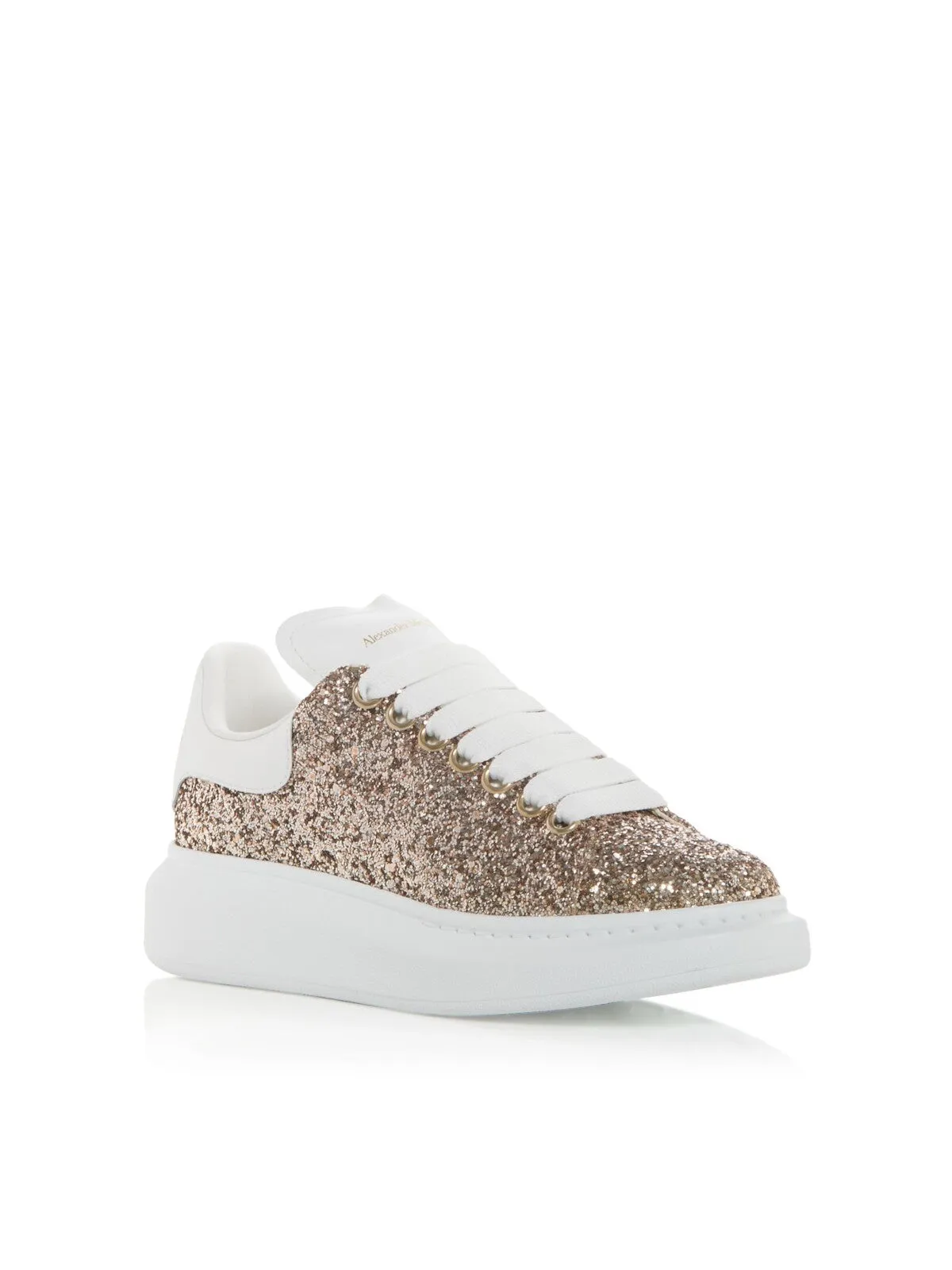 ALEXANDER MCQUEEN Womens Brown Glitter-Embellished 1-1/2" Platform Padded Round Toe Wedge Lace-Up Sneakers Shoes