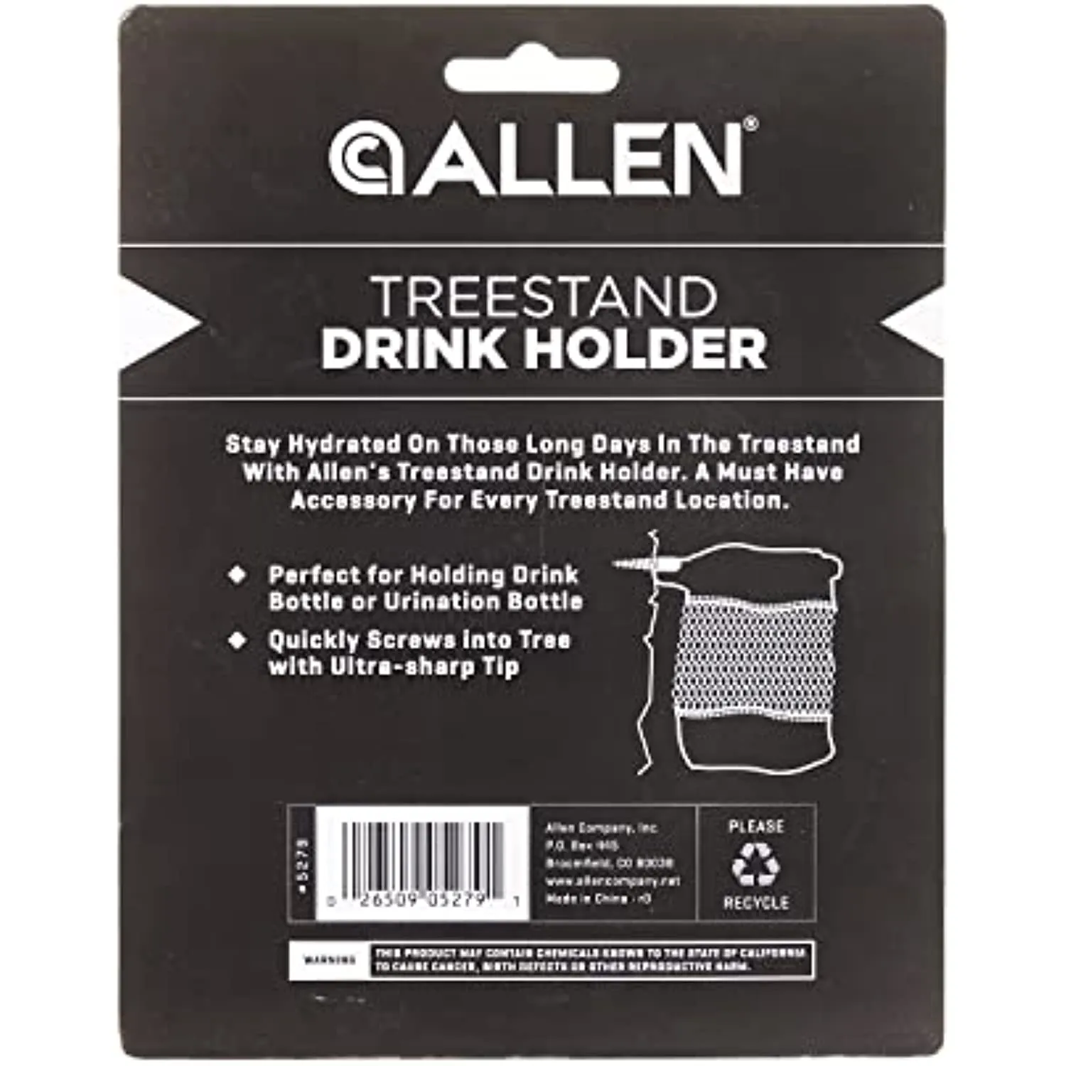 Allen Company Hunting Screw-in Treestand Drink Bottle Holder, Fits 3.25" Bottles,Brown/Black,5279