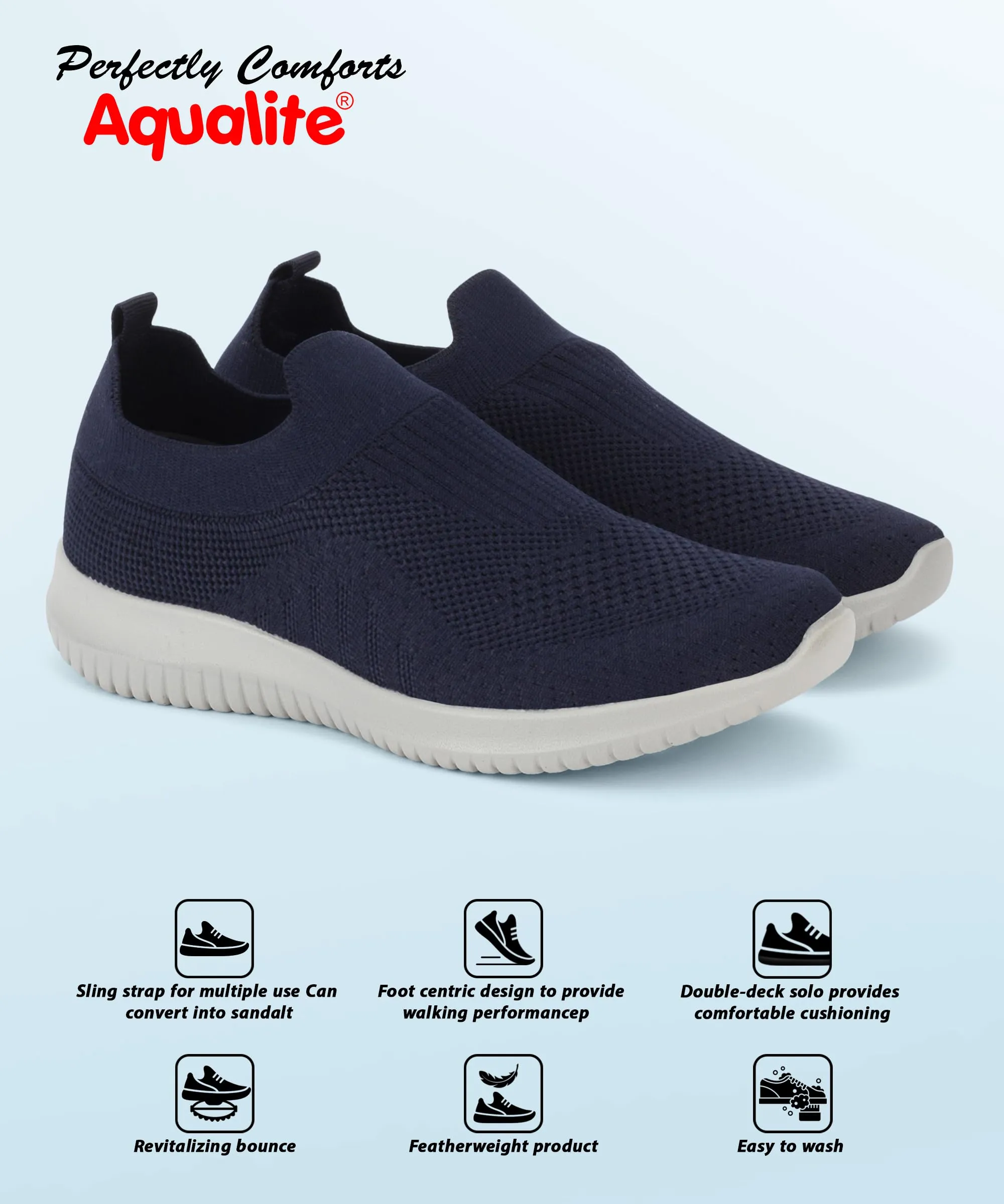 Aqualite Grey & Blue Slip-On Casual Shoes for Women, UK 06