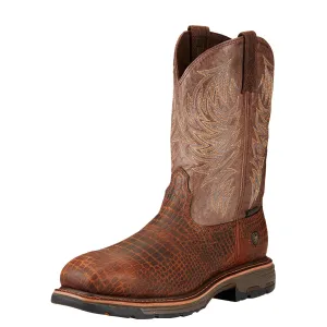 Ariat Mens Workhog Wide Square Toe Composite Toe Work Boot Brown Croco Print