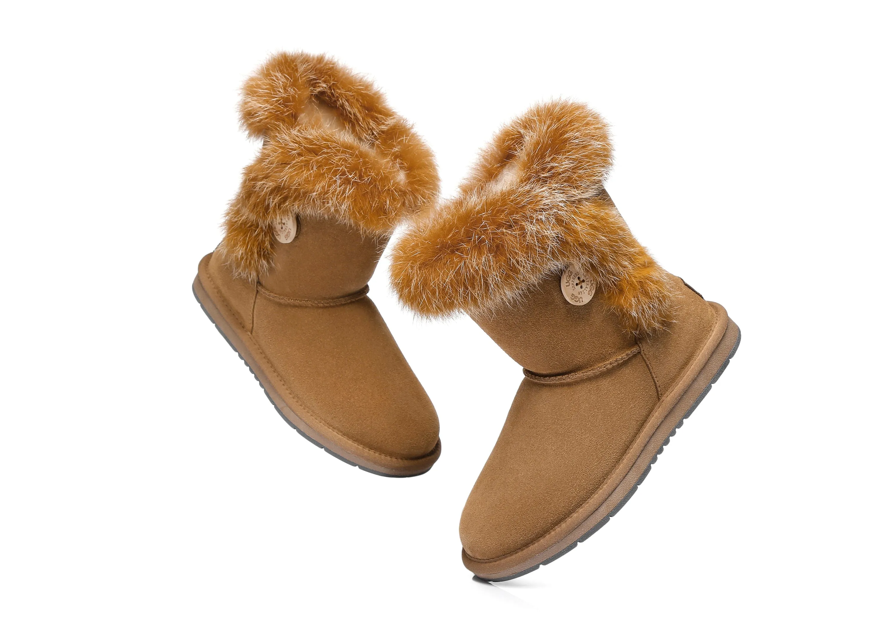 AUSTRALIAN SHEPHERD® UGG Boots Women Sheepskin Wool Collar Short Button Donna