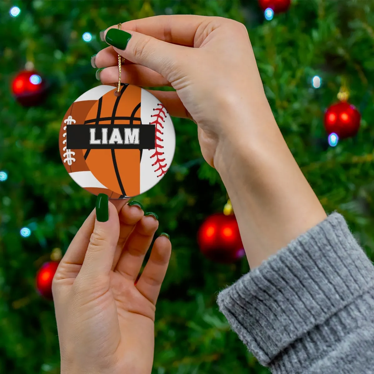 Basketball Football Baseball Christmas Ornament - 3 Sport Athlete