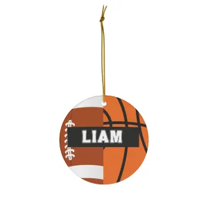 Basketball Football Christmas Ornament - 2 Sport Athlete