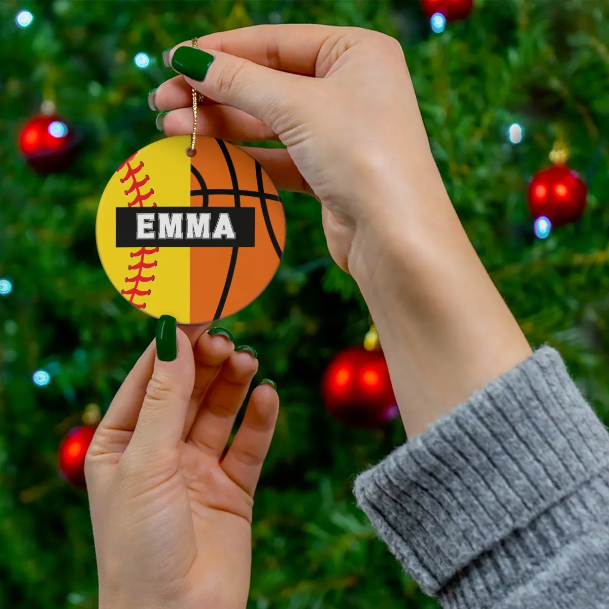 Basketball Softball Christmas Ornament - 2 Sport Athlete