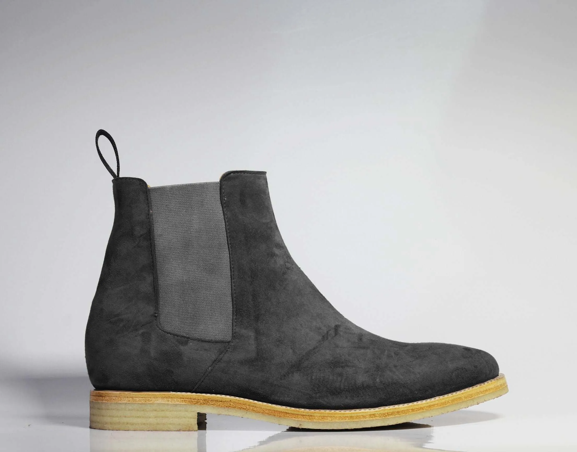 Bespoke Black Gray Chelsea Suede Boots