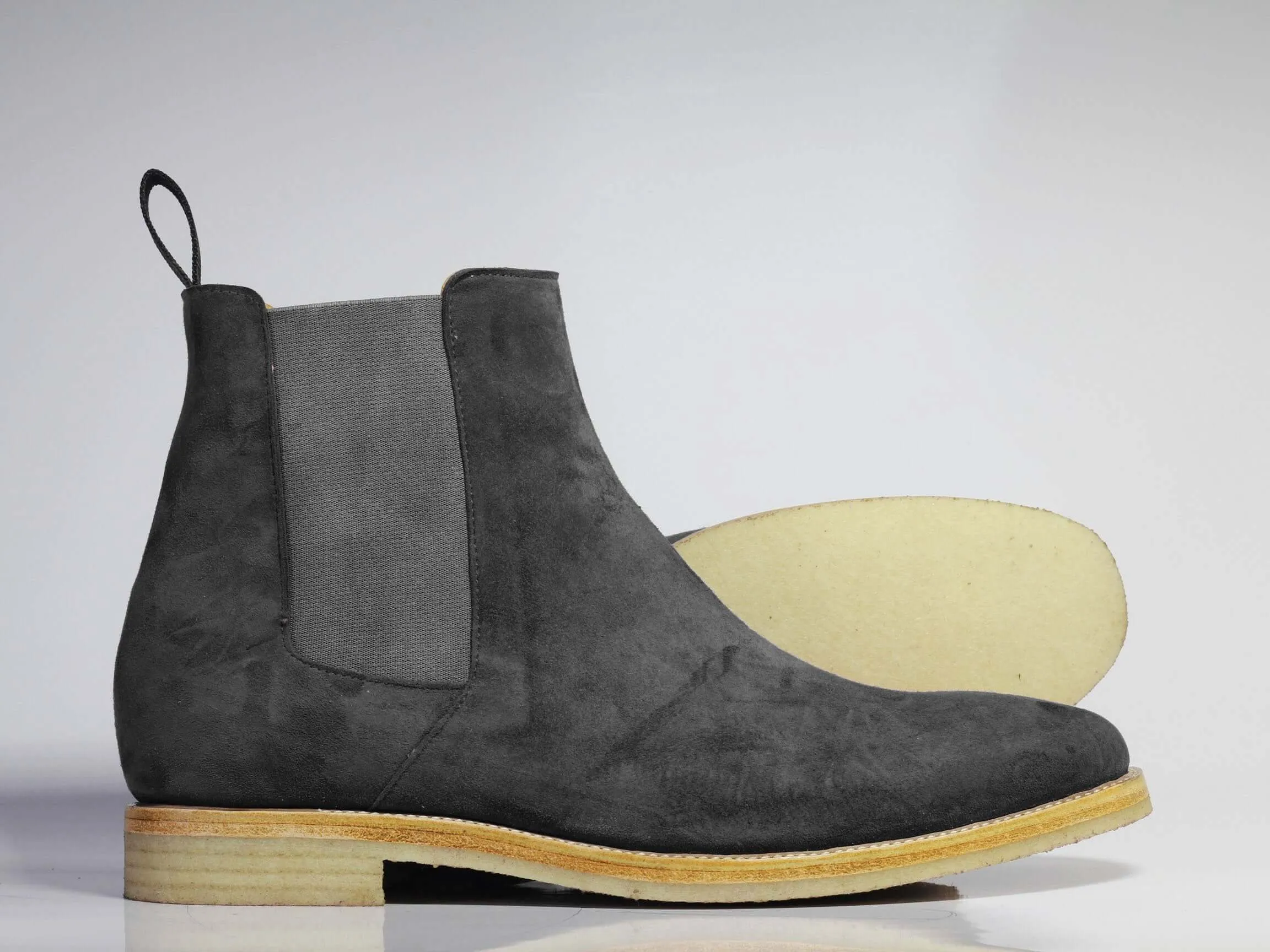 Bespoke Black Gray Chelsea Suede Boots