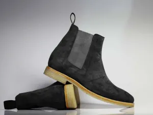 Bespoke Black Gray Chelsea Suede Boots