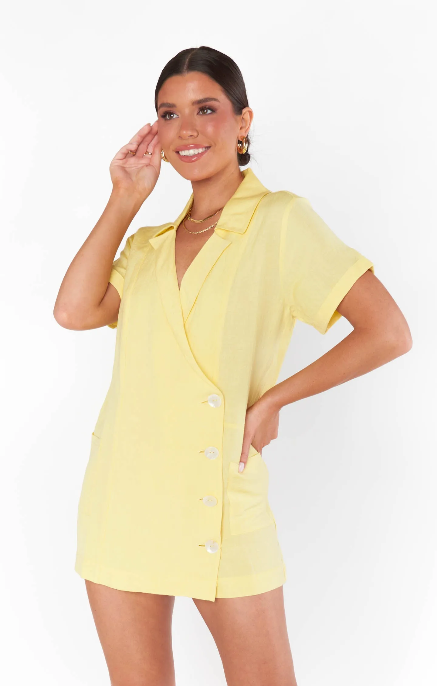 Bicoastal Blazer Romper ~ Butter Yellow Linen