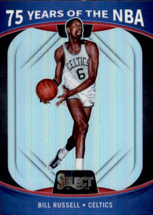 Bill Russell, 75 Years of the NBA, Silver Prizm, 2021-22 Panini Select Basketball NBA