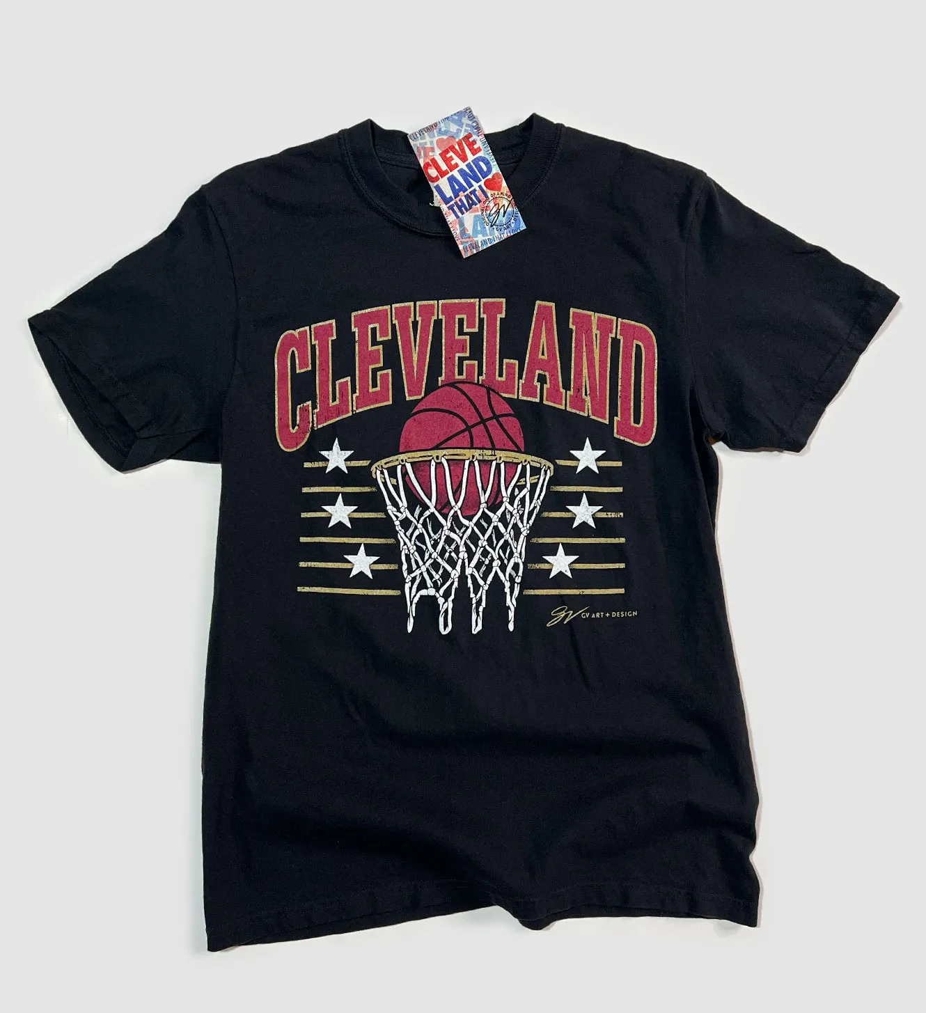 Black Cleveland Basketball Vintage Net Skyline T shirt