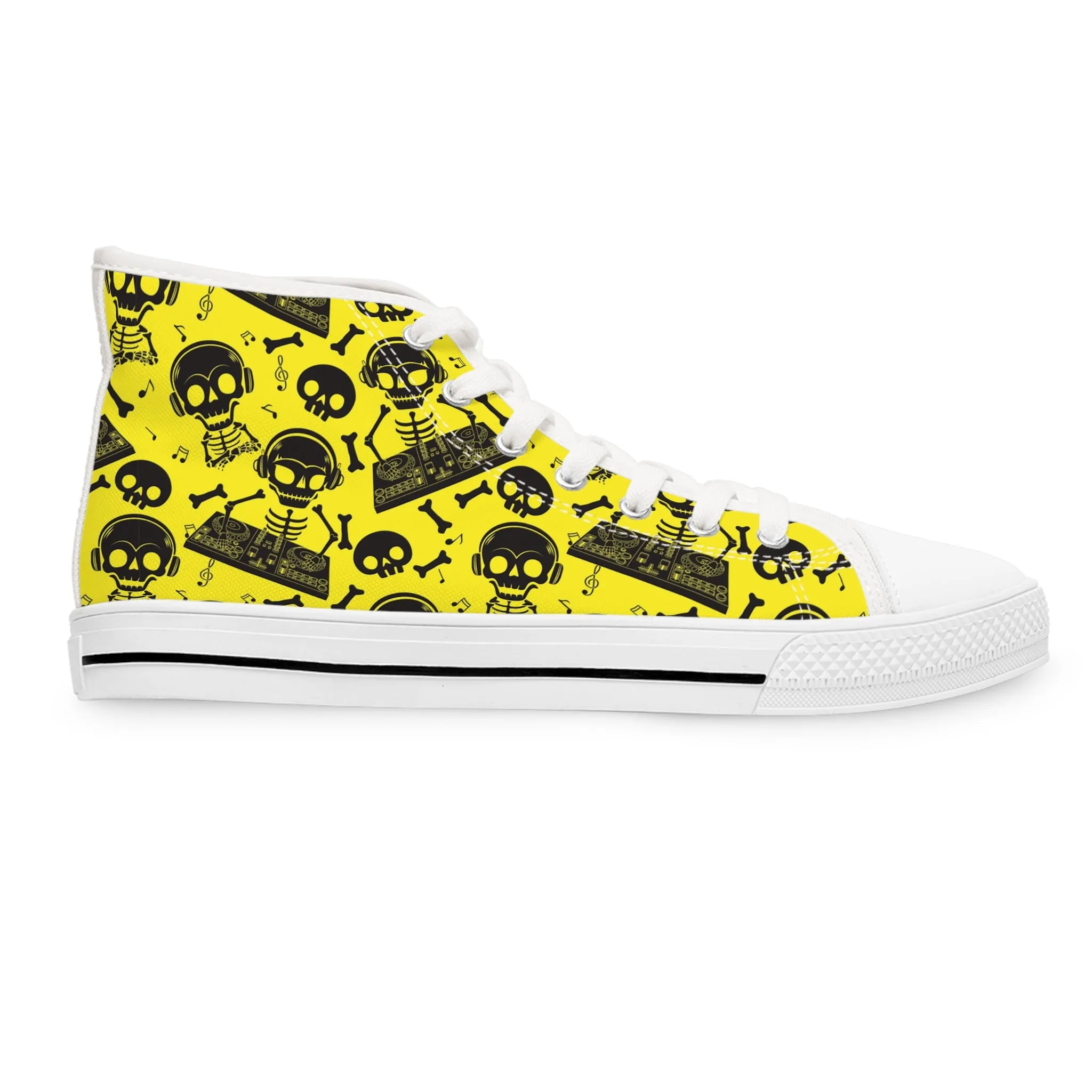 Black Skeleton Yellow Background Women's High Top Sneakers