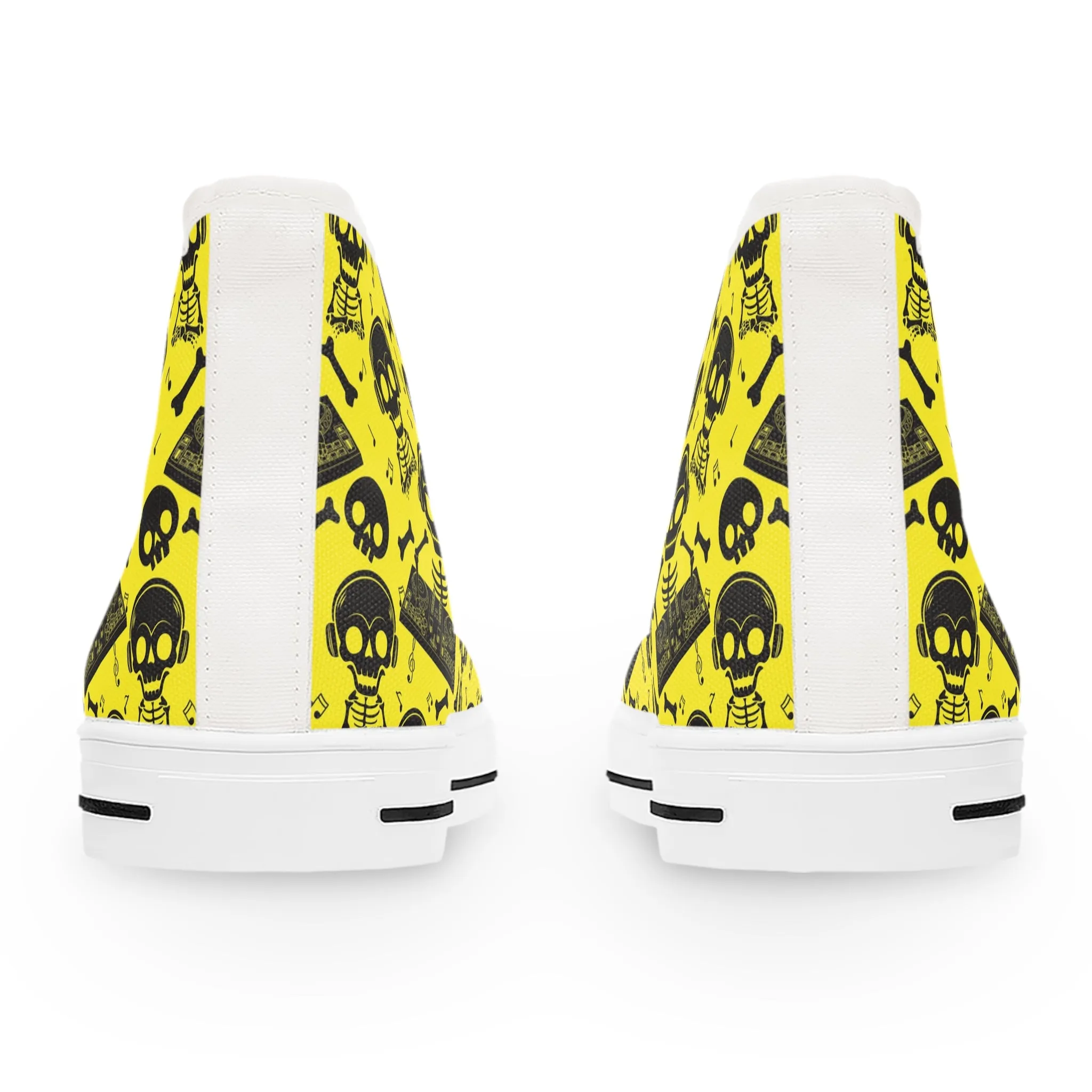 Black Skeleton Yellow Background Women's High Top Sneakers