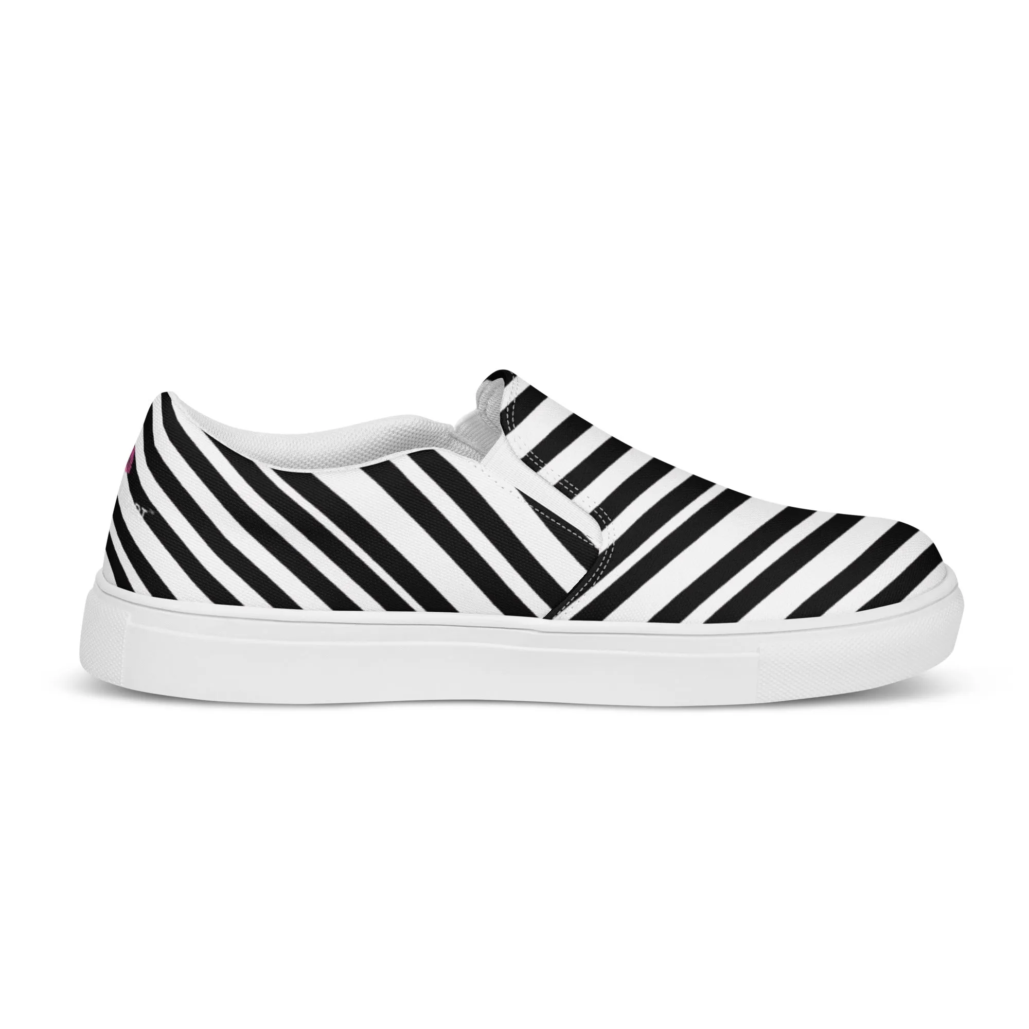 Black White Striped Slip Ons, Striped Modern Best Casual Breathable Men’s Slip-on Canvas Shoes (US Size: 5-13)