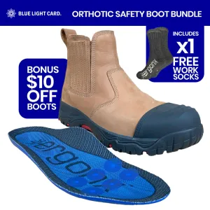 Blue Light Card Tan Slip On Safety Boots   Socks Bundle