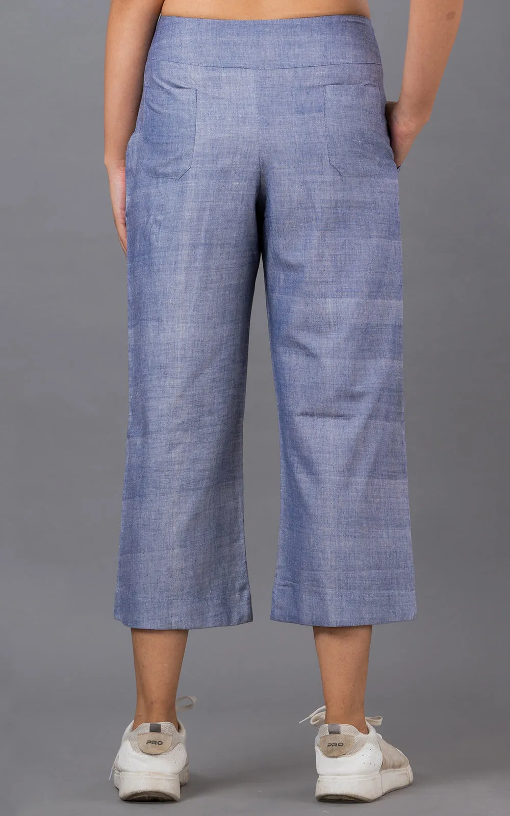 Blue solid wide leg cropped pants