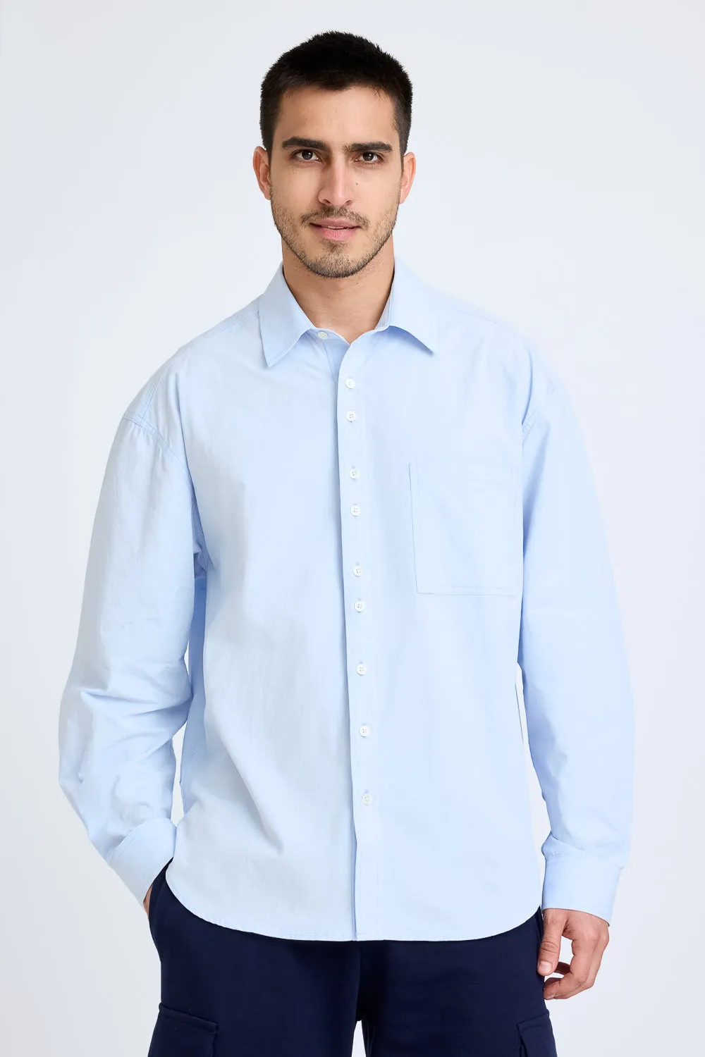 Blue Stiff-Collar Men's Shirt