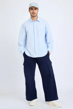 Blue Stiff-Collar Men's Shirt