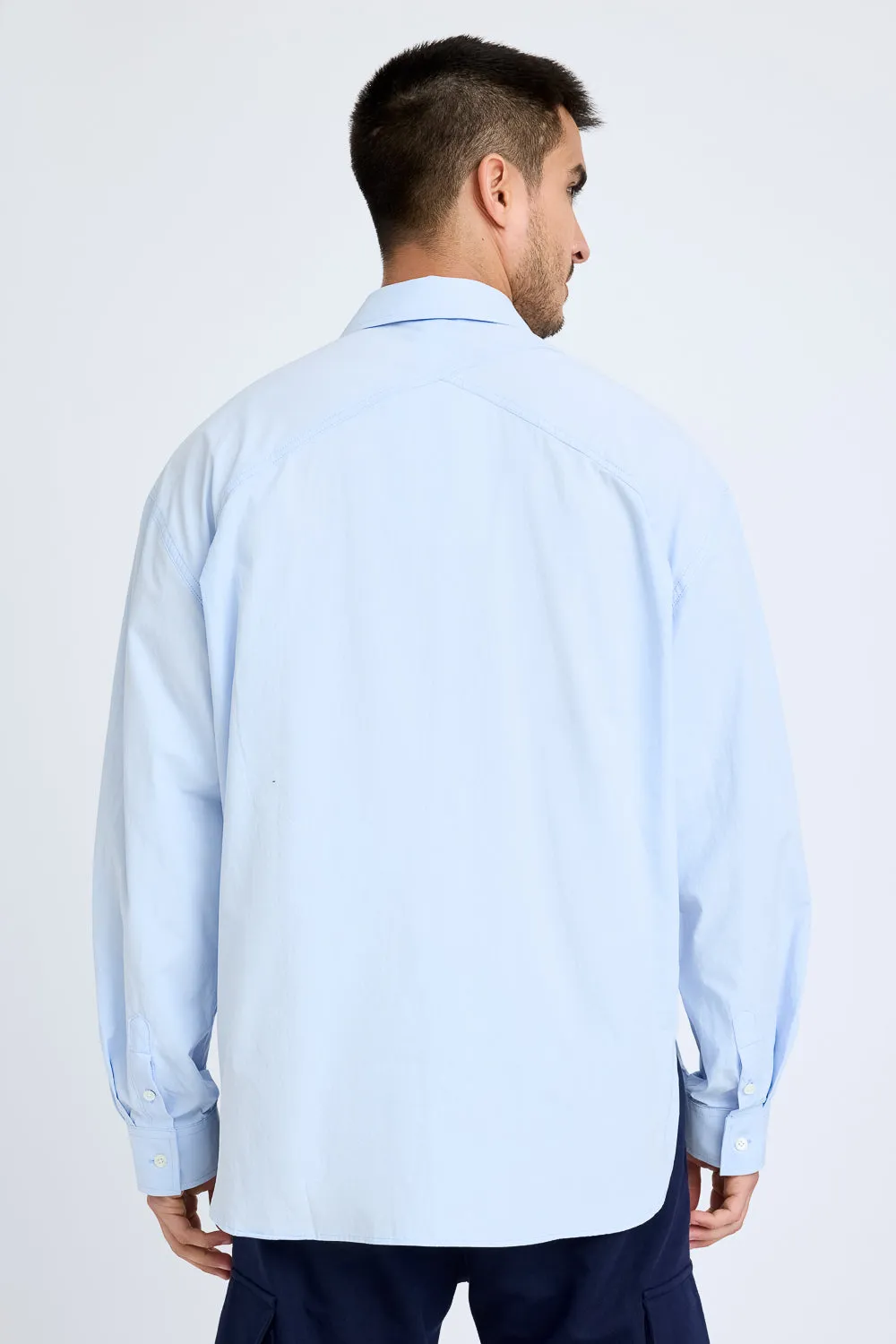 Blue Stiff-Collar Men's Shirt