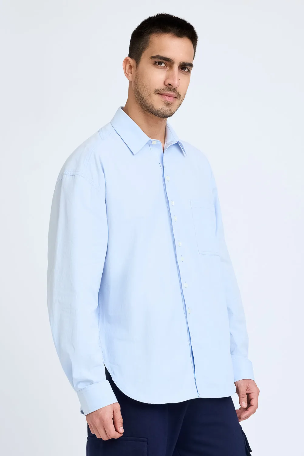 Blue Stiff-Collar Men's Shirt