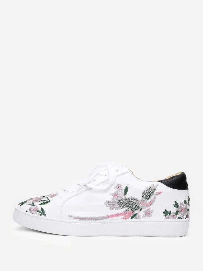 Calico Embroidered Lace Up Sneakers