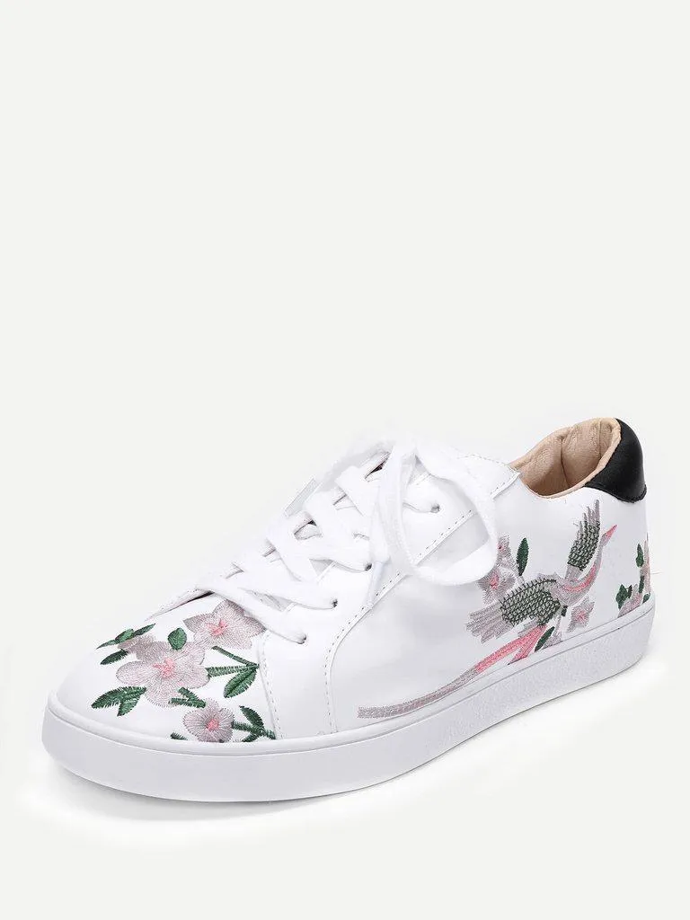 Calico Embroidered Lace Up Sneakers