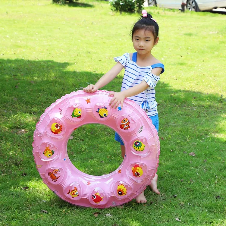 Cartoon Pattern Double Airbag Thickened Inflatable Swimming Ring Crystal Swimming Ring, Size:90 cm(Blue)