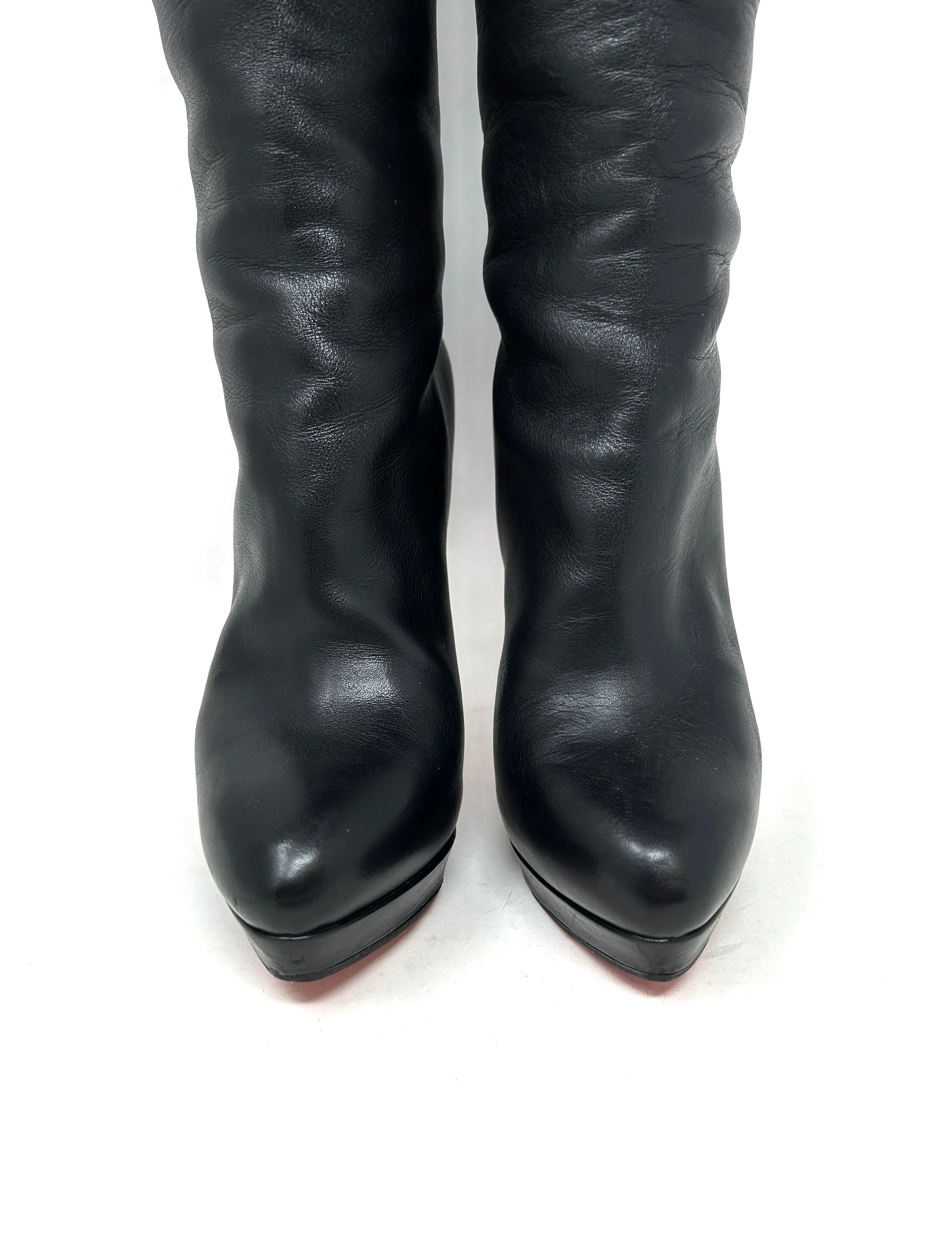 Christian Louboutin Alti Botte 120 Black Leather Knee High Platform Boots 38.5 UK 5.5