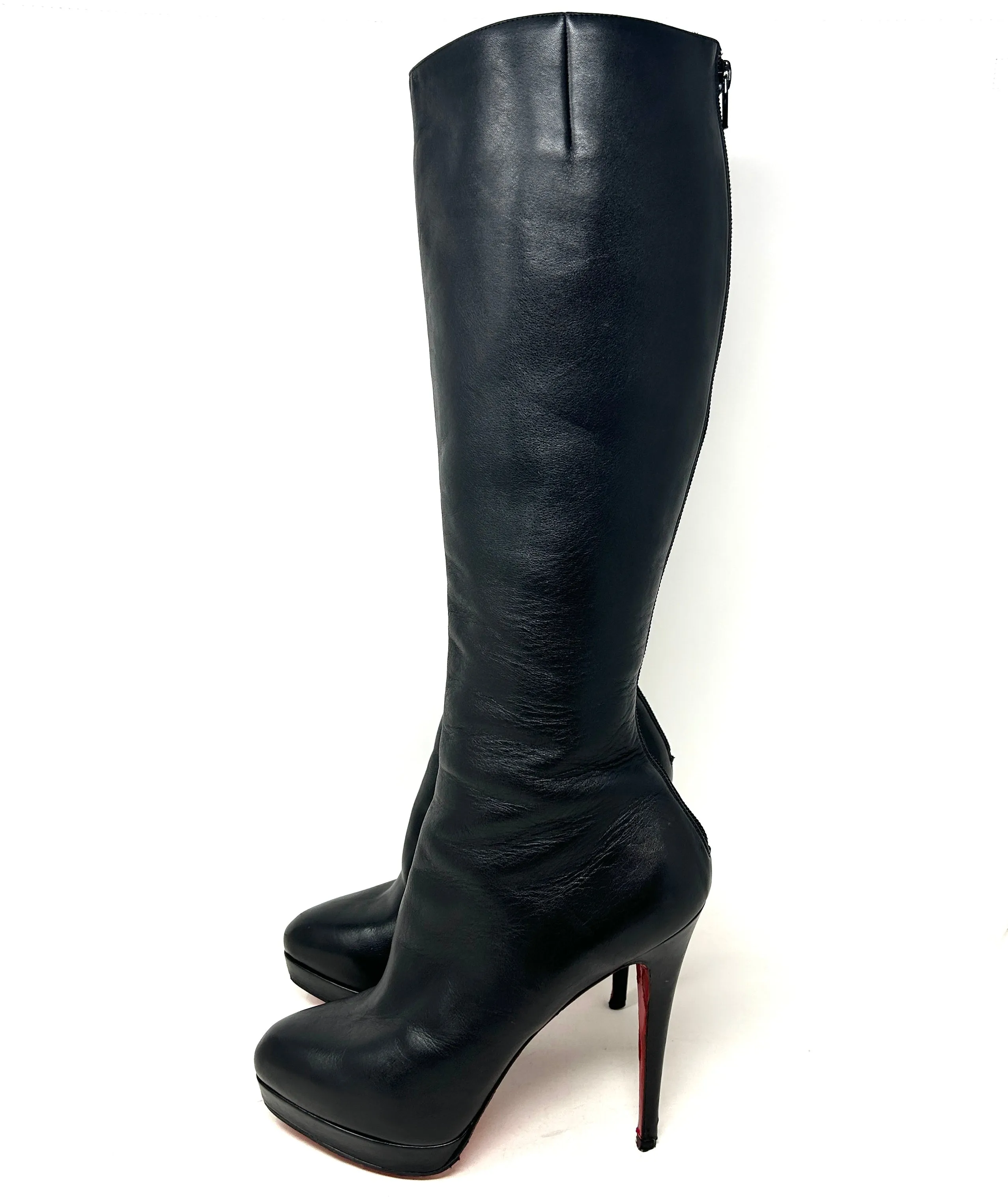 Christian Louboutin Alti Botte 120 Black Leather Knee High Platform Boots 38.5 UK 5.5