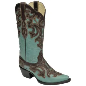 Corral Boots LD Turquoise/ Chocolate Inlay & Studs G1184