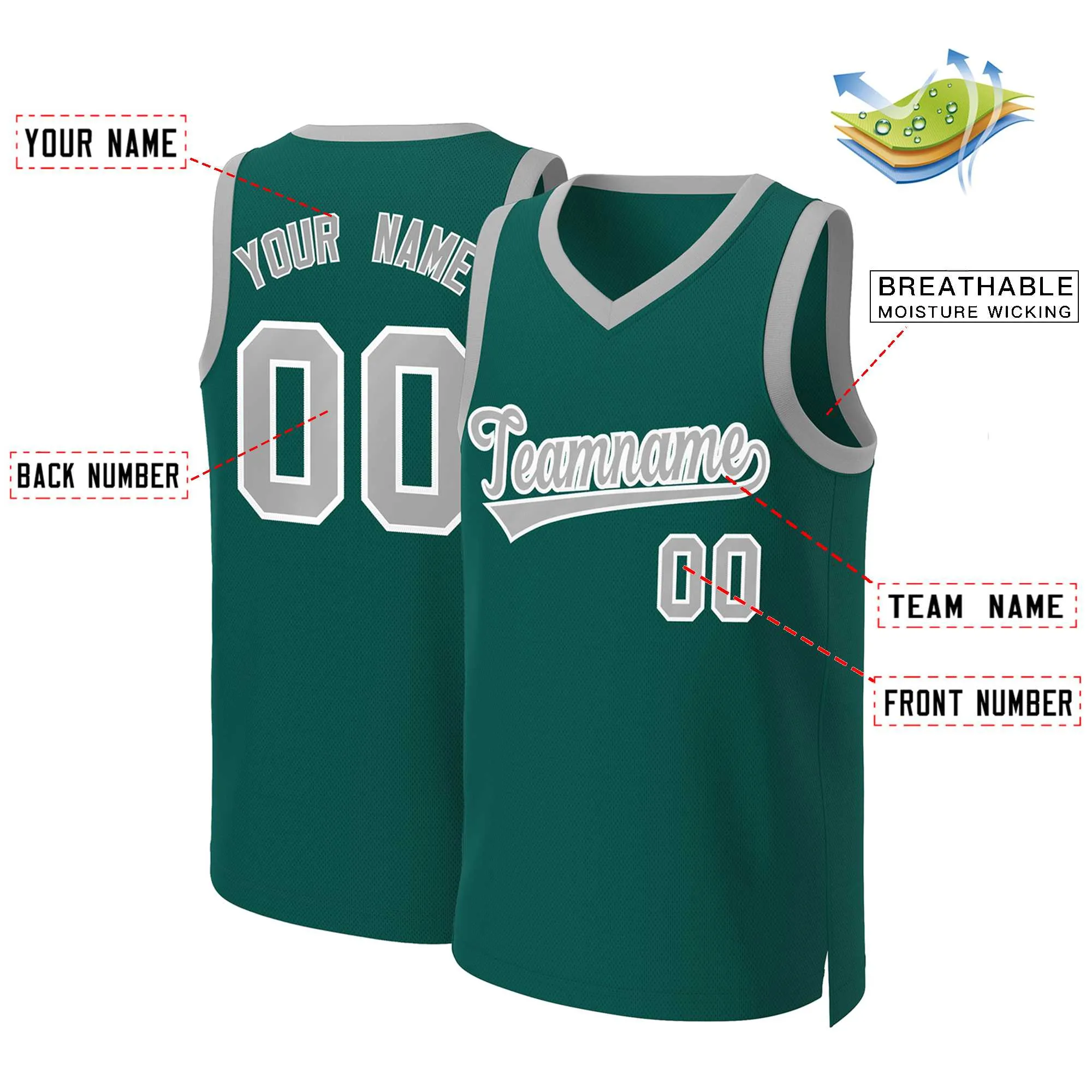 Custom Aqua Gray-White Classic Tops Basketball Jersey