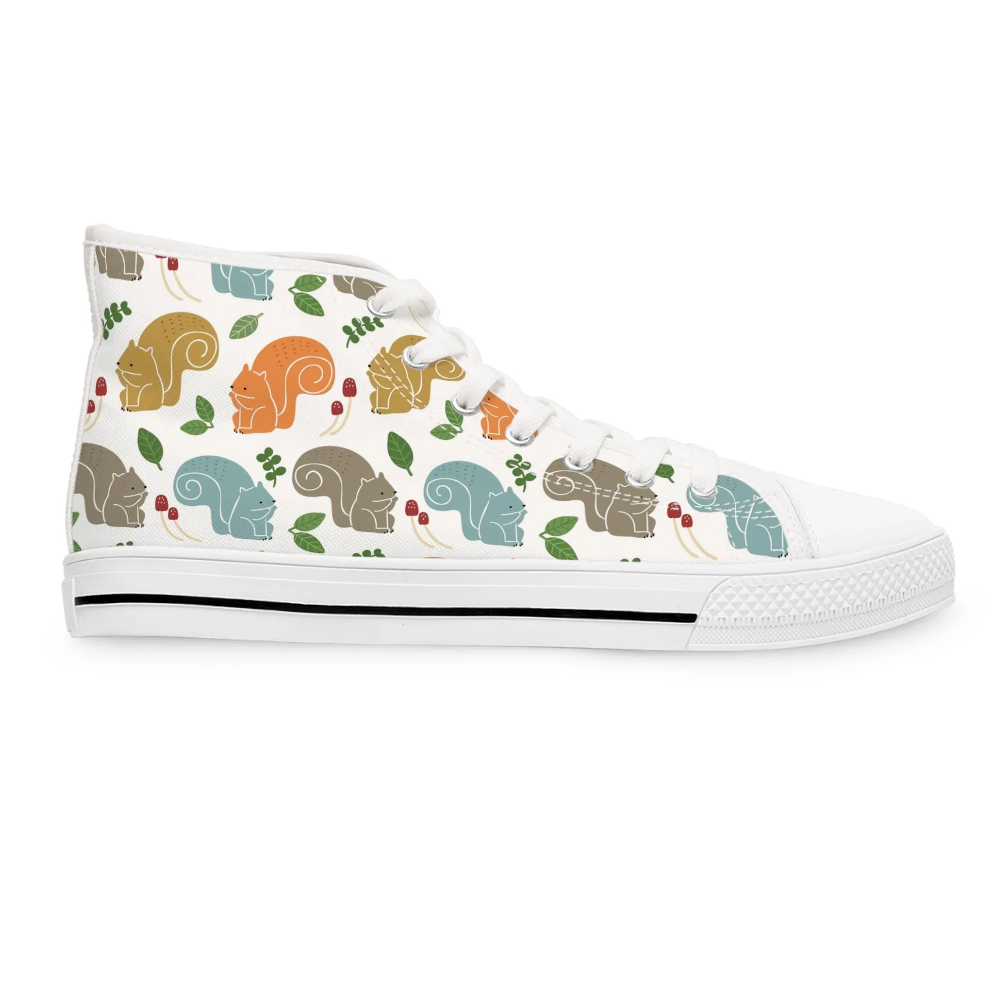 Cute Squirrel and Leaf Women's High Top Sneakers