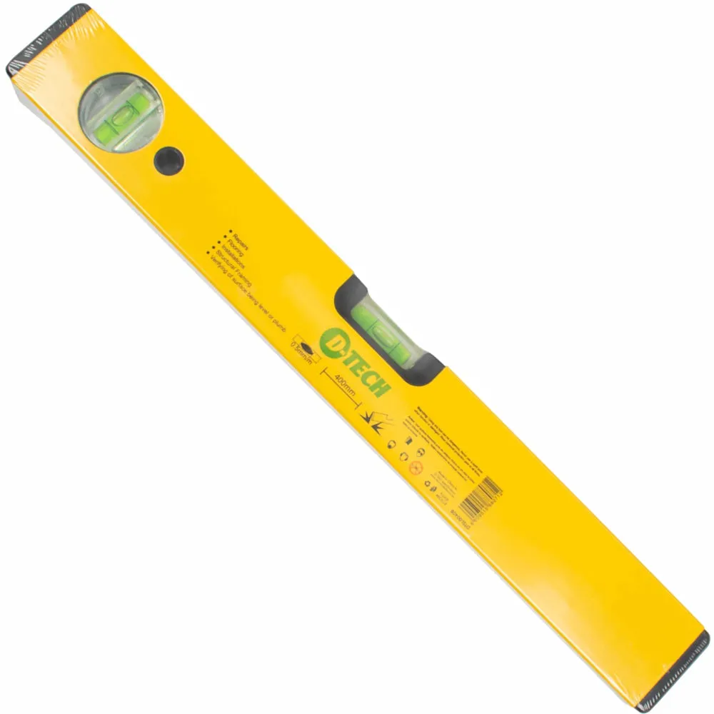 D-Tech Spirit Level Box 400mm X 1.4mm 2 X Vial 0.5mm Accur. Alum. DTSl0040B