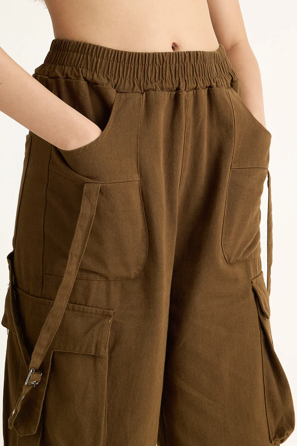 Dark Khaki Elasticated Parachute Cargo