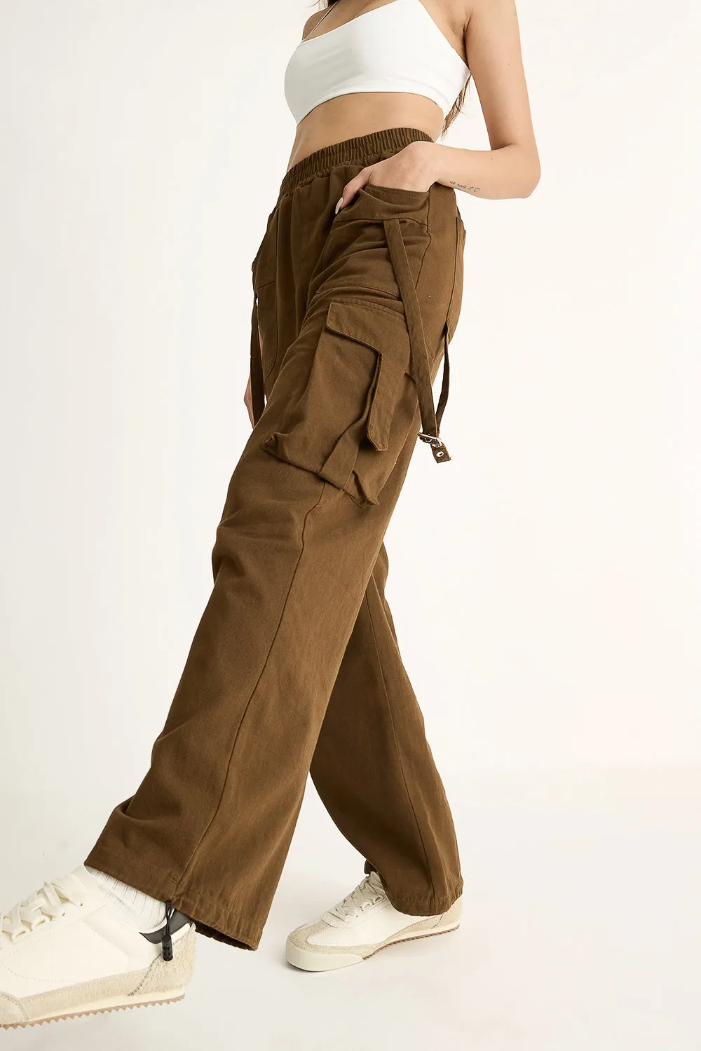 Dark Khaki Elasticated Parachute Cargo