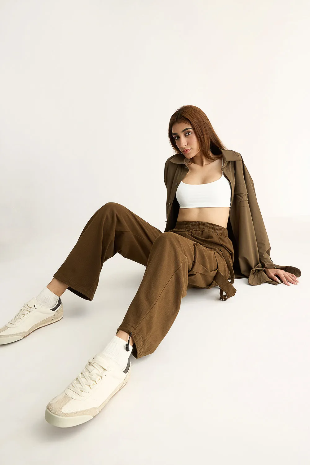 Dark Khaki Elasticated Parachute Cargo