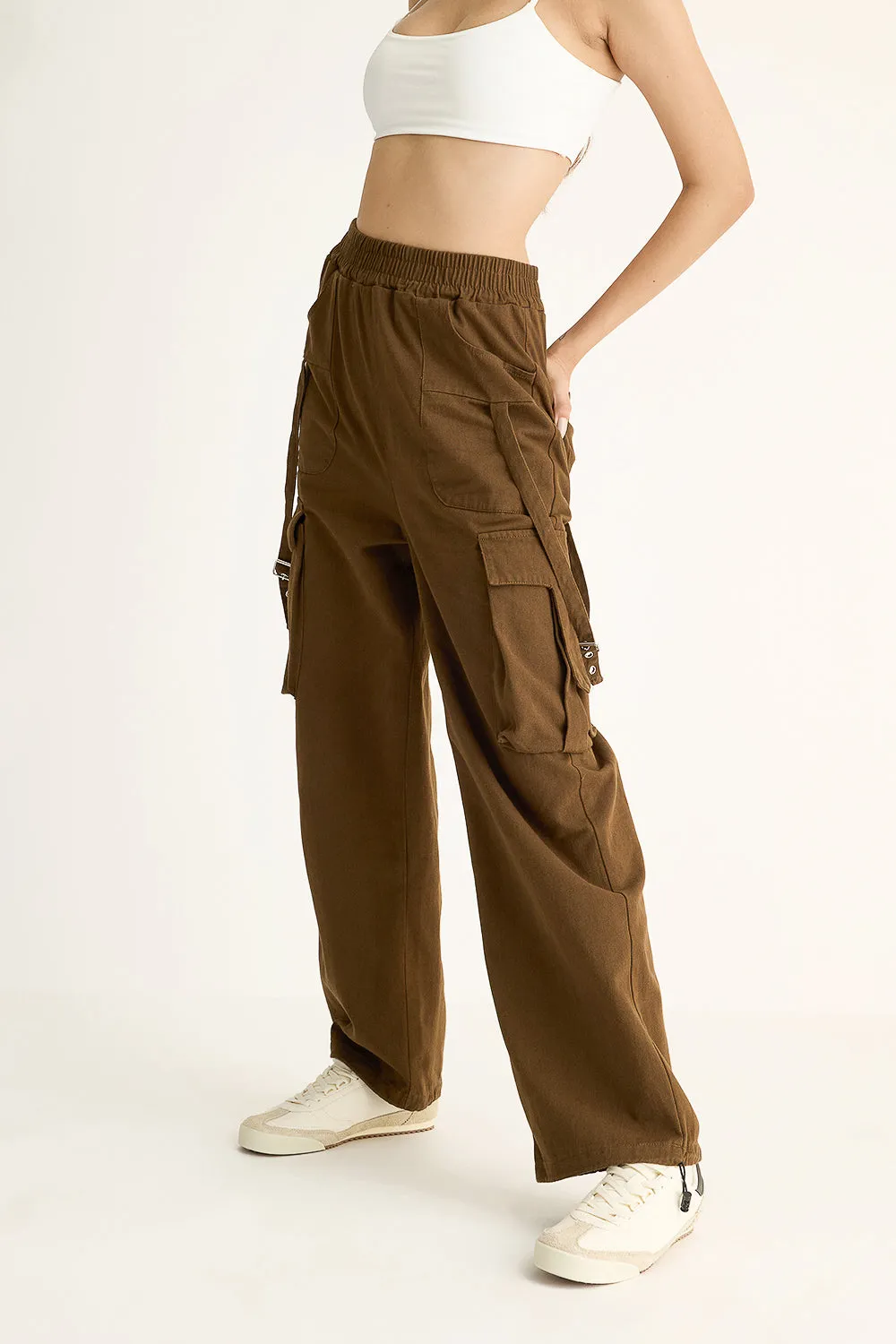 Dark Khaki Elasticated Parachute Cargo