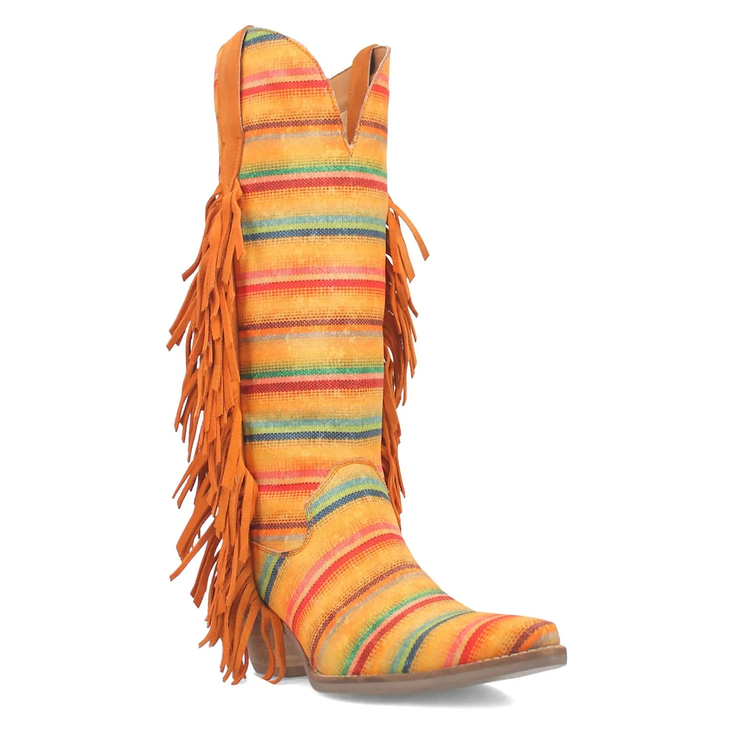 Dingo Womens Hot Tamale Yellow Multi Textile Fringe Cowboy Boots