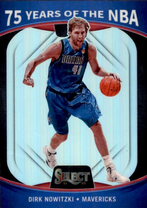 Dirk Nowitzki, 75 Years of the NBA, Silver Prizm, 2021-22 Panini Select Basketball NBA