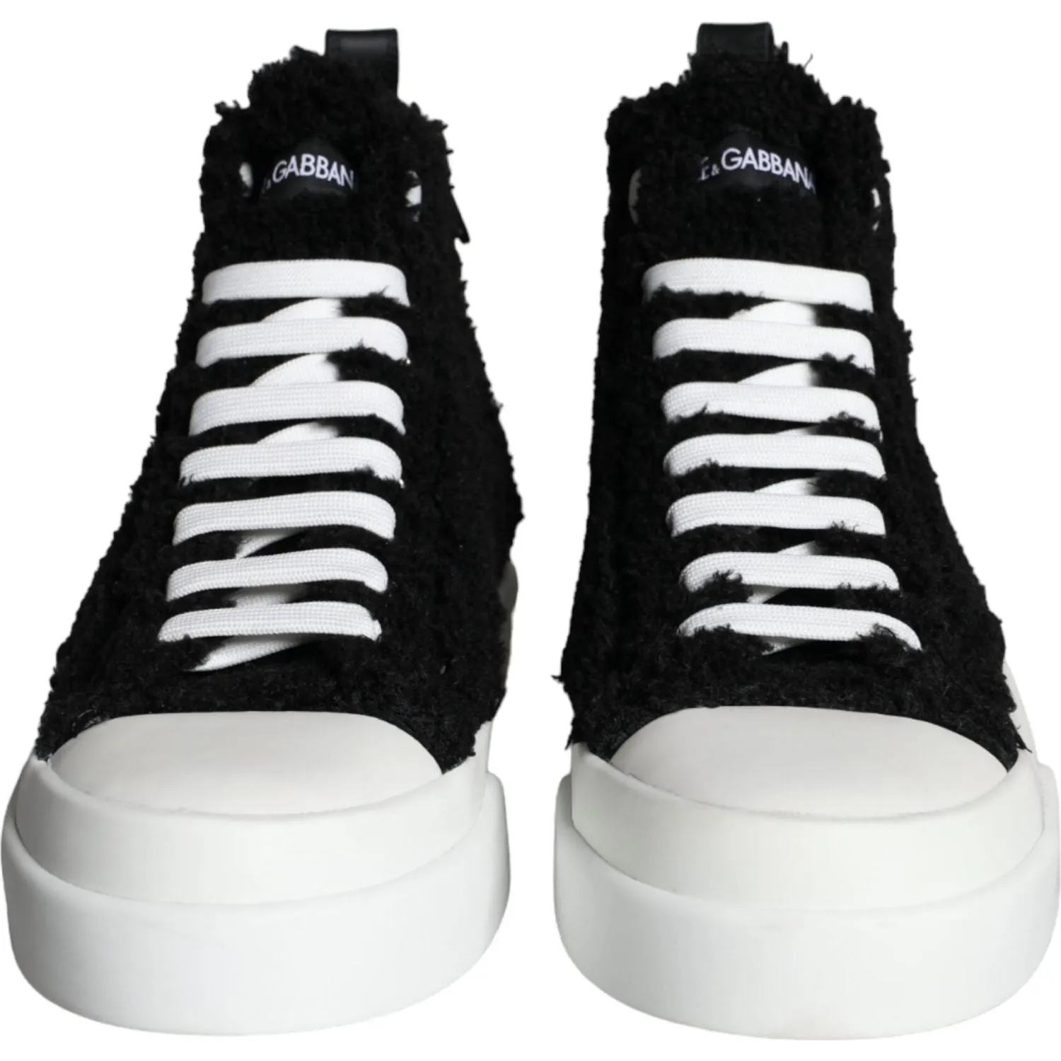 Dolce & Gabbana Black White Fur Logo High Top Sneaker Shoes