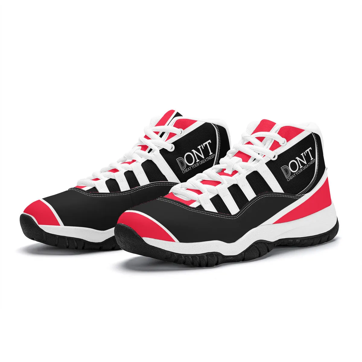 DONT D4X White Logo ,Red ,White Stripes No Net  & Black  High Top Air Retro Sneakers - White