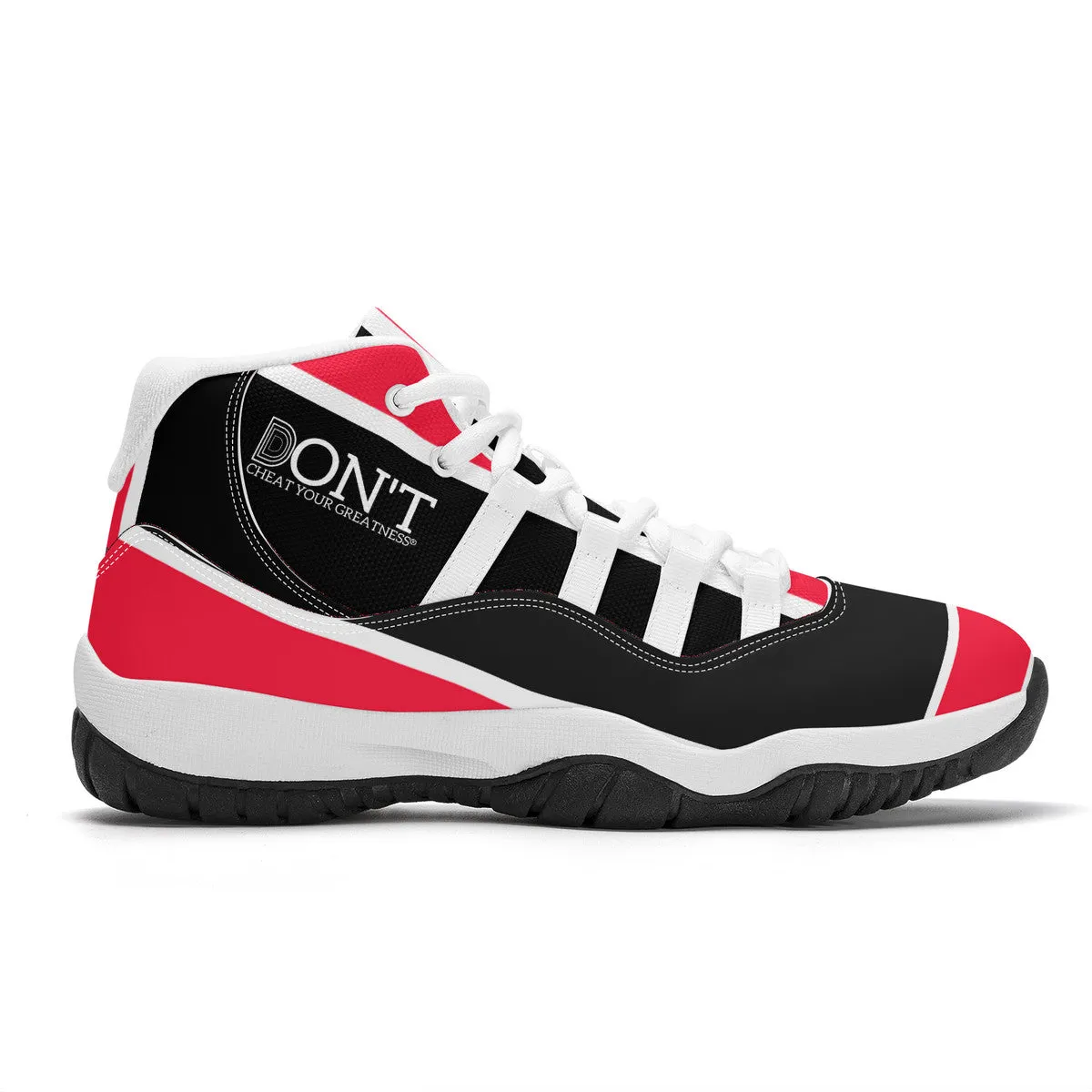 DONT D4X White Logo ,Red ,White Stripes No Net  & Black  High Top Air Retro Sneakers - White