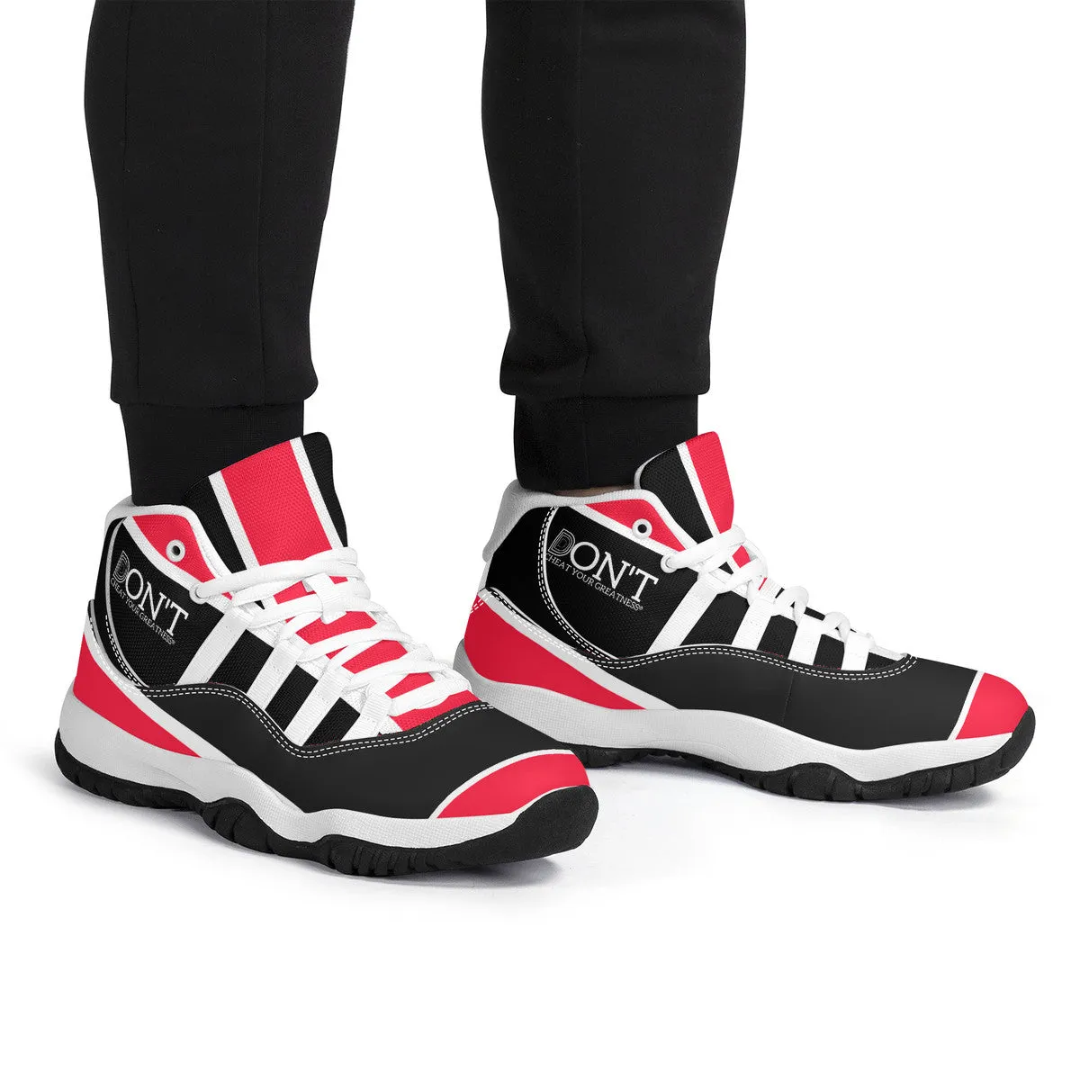 DONT D4X White Logo ,Red ,White Stripes No Net  & Black  High Top Air Retro Sneakers - White