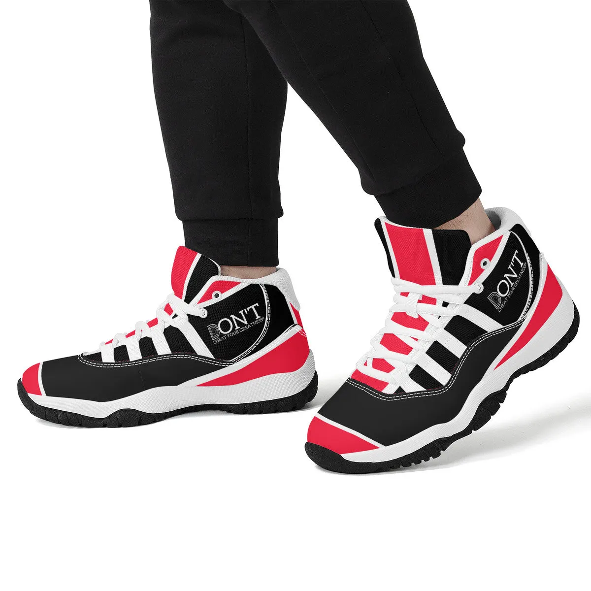 DONT D4X White Logo ,Red ,White Stripes No Net  & Black  High Top Air Retro Sneakers - White